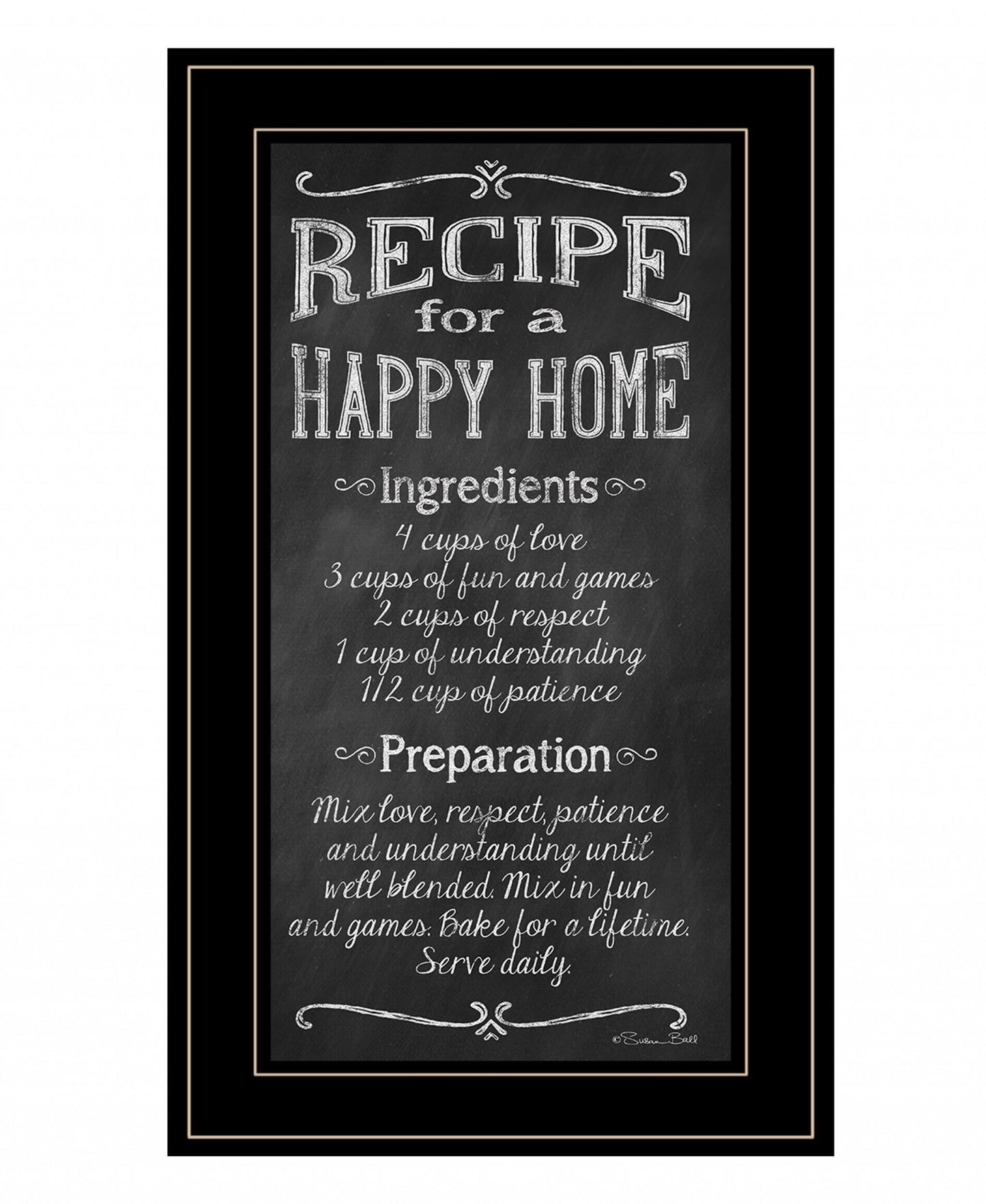 Recipe For A Happy Home 1 White Framed Print Wall Art