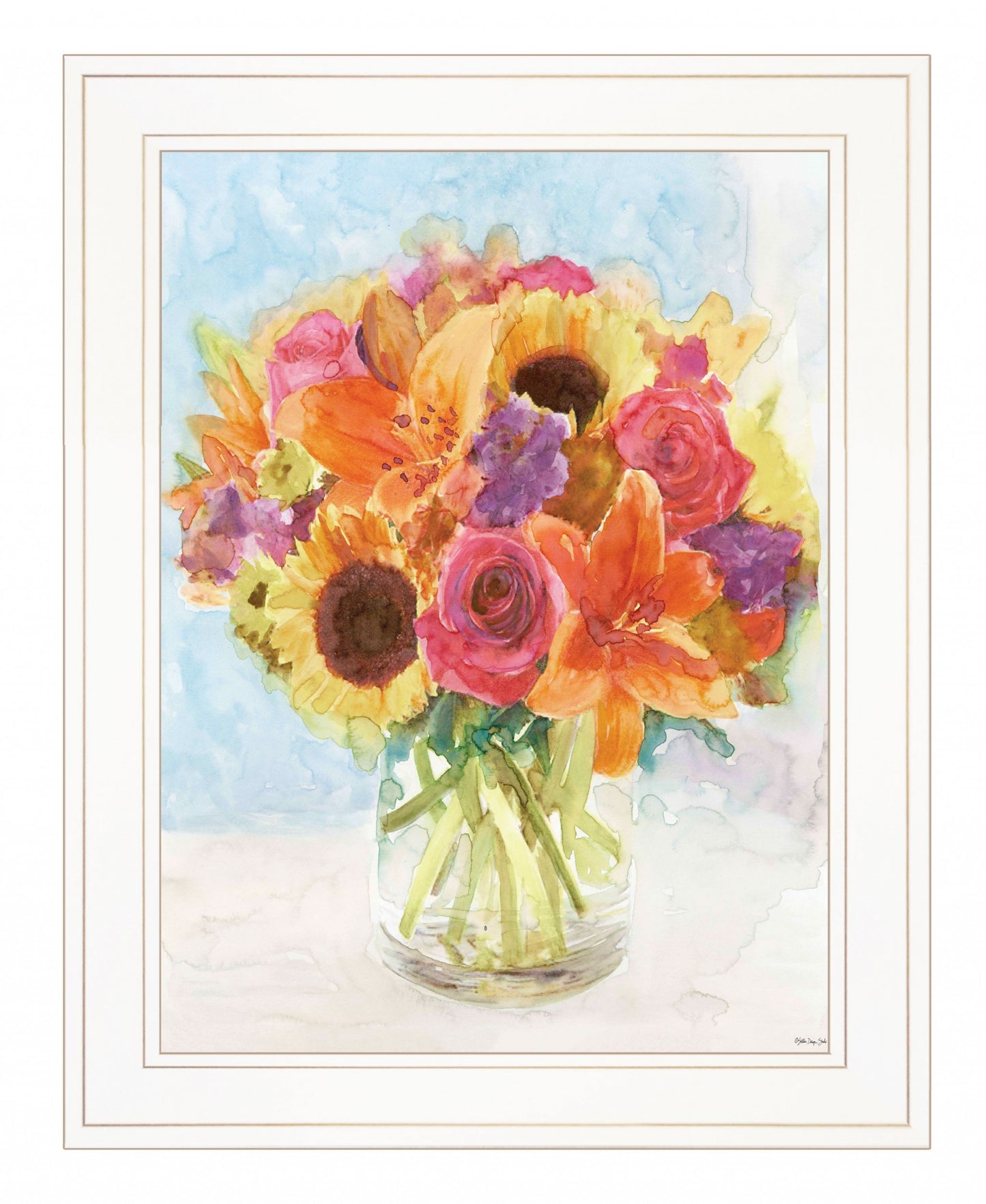 Vases With Flowers 1 White Framed Print Wall Art