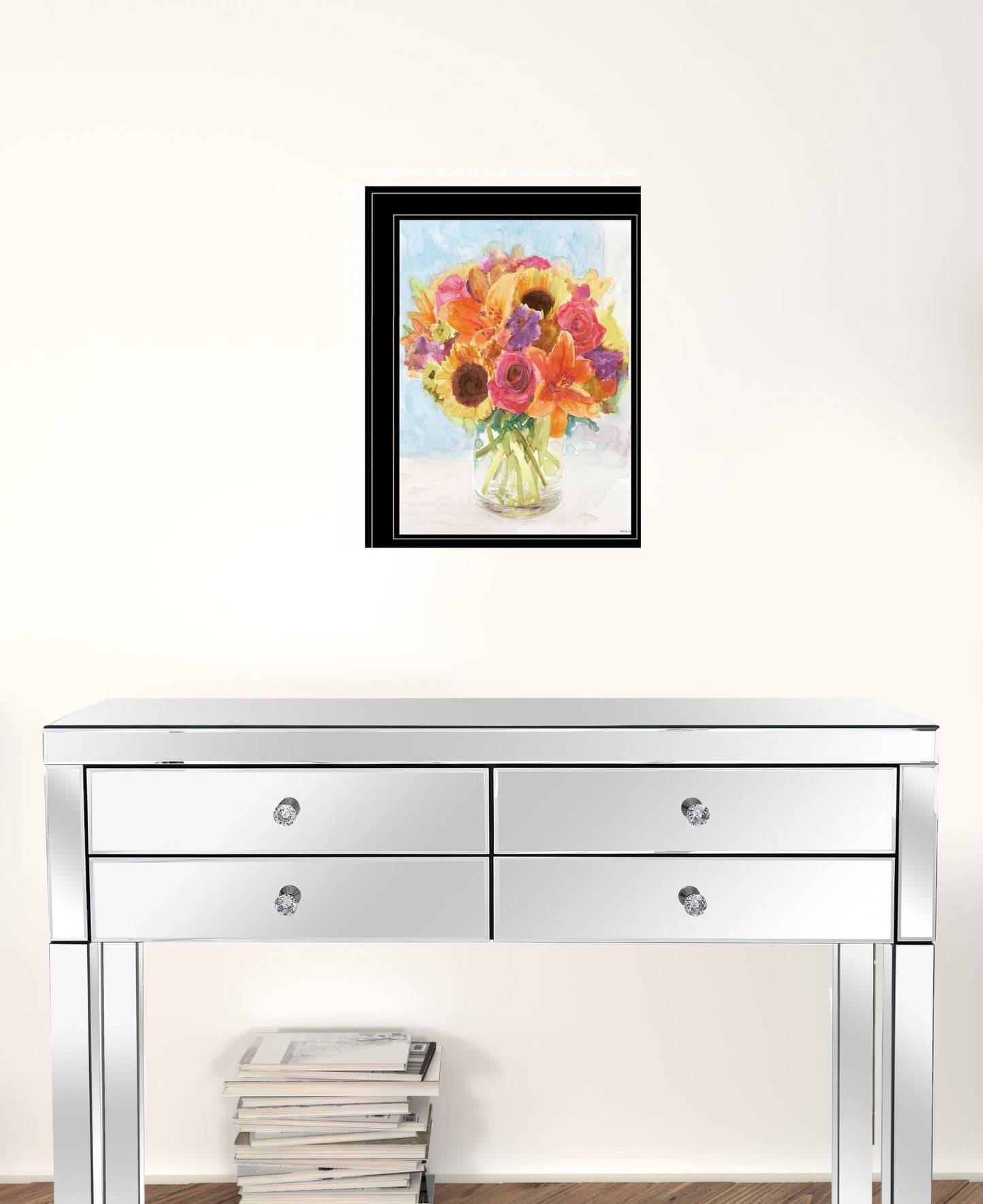 Vases With Flowers 1 Black Framed Print Wall Art