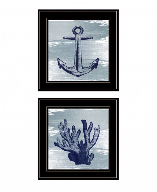 Set Of Two The Beach Coastal 2 Black Framed Print Wall Art