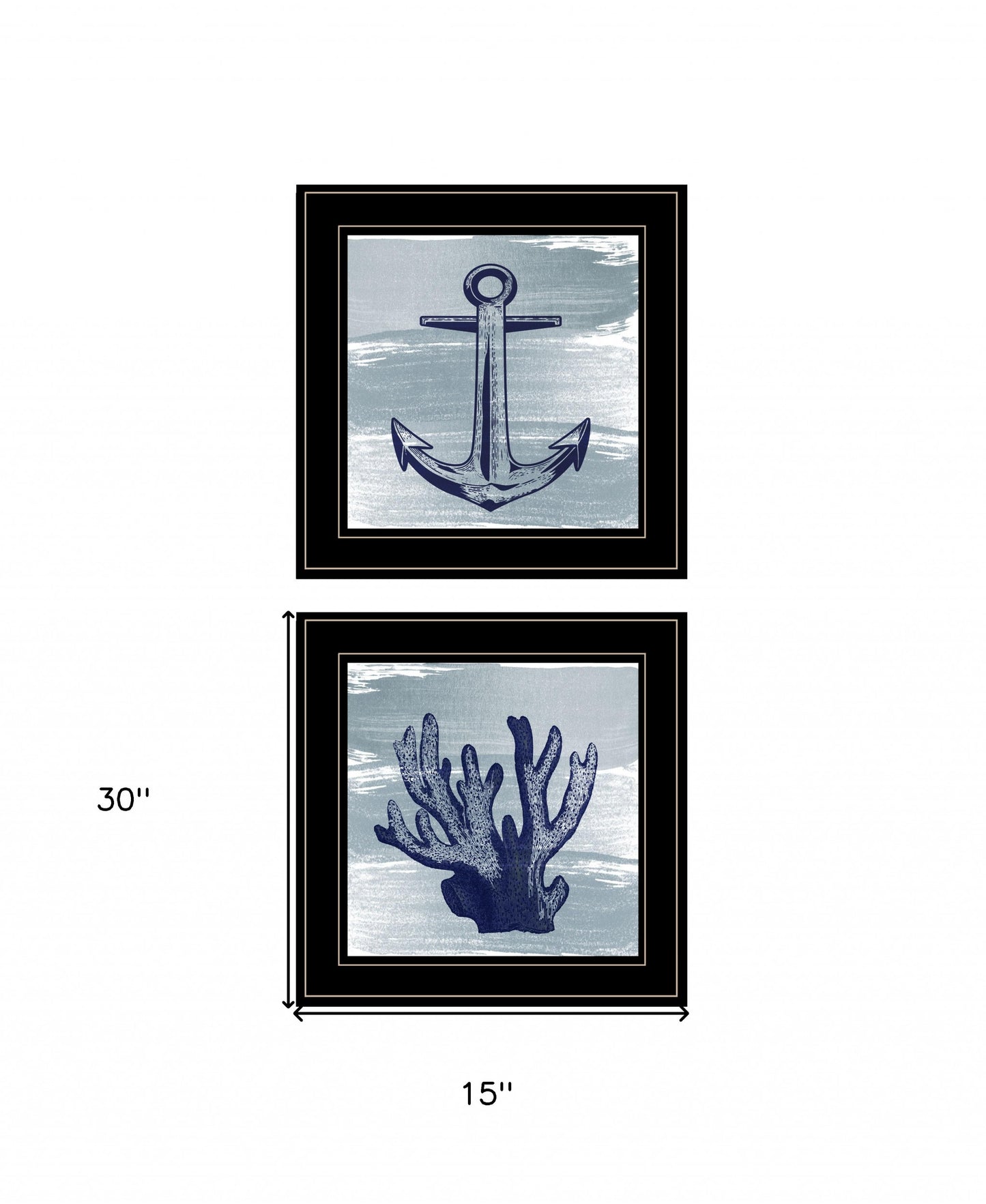 Set Of Two The Beach Coastal 2 Black Framed Print Wall Art