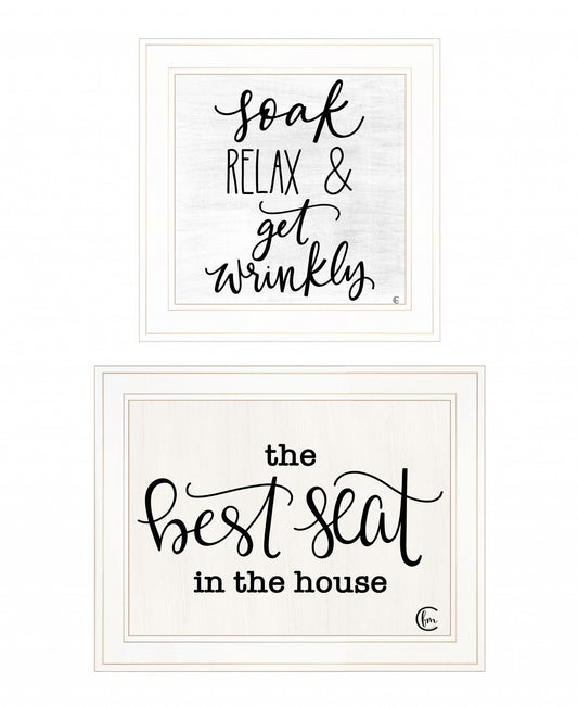 Set Of Two The Best Seat in the House 1 White Framed Print Bathroom Wall Art