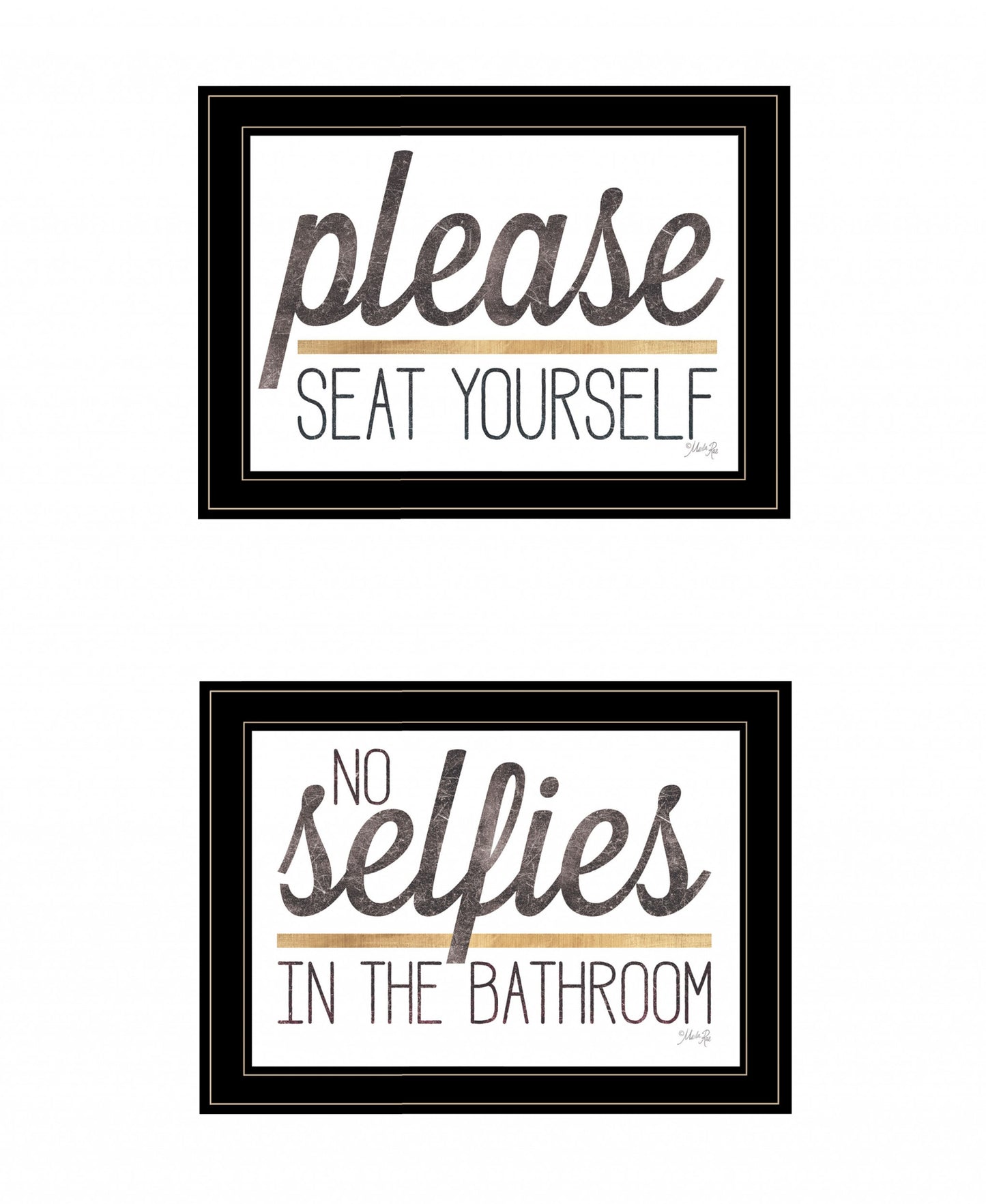 Set Of Two No Selfies When Seated 2 Black Framed Print Bathroom Wall Art