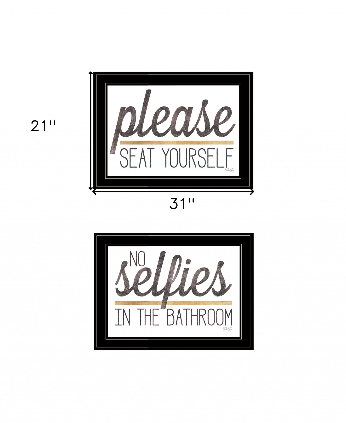 Set Of Two No Selfies When Seated 2 Black Framed Print Bathroom Wall Art