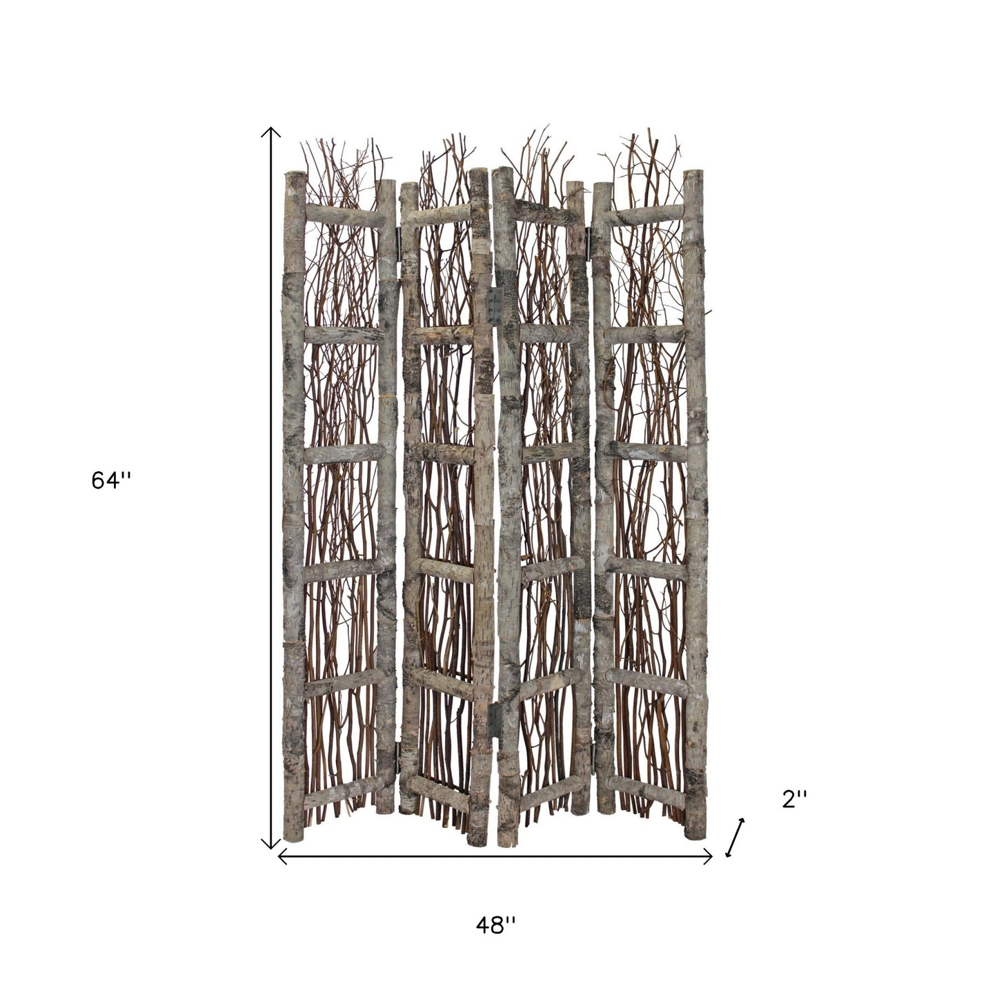 Earthy Birch and Twig Four Panel Room Divider Screen