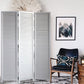 White Louvered Three Panel Room Divider Screen