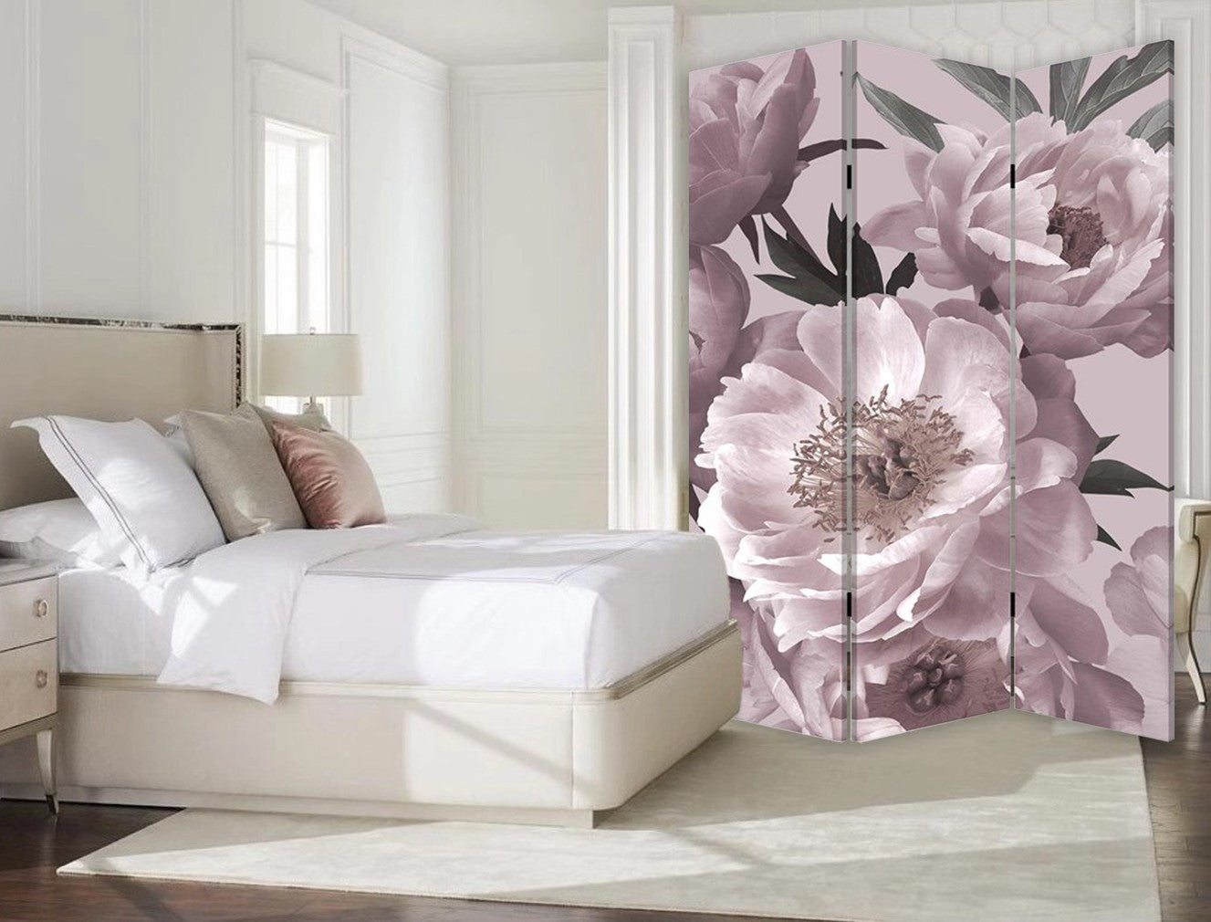 Romantic Floral Three Panel Room Divider Screen