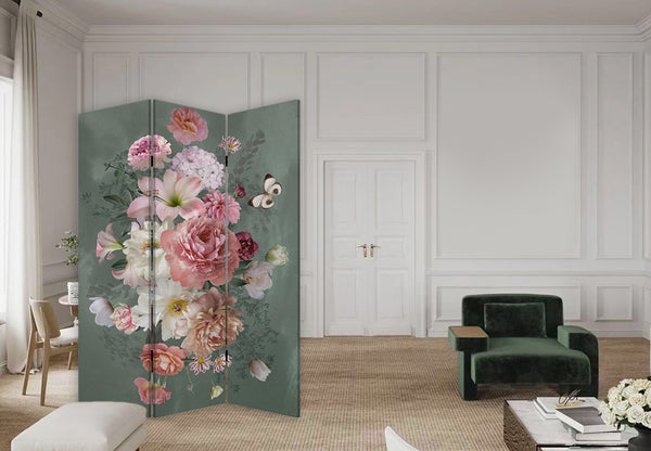 Romantic Floral Three Panel Room Divider Screen