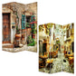 Romantic European Street Three Panel Room Divider Screen