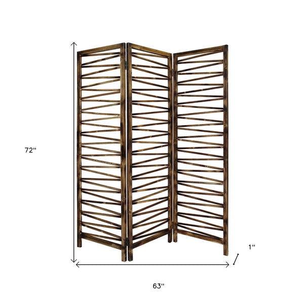 Rustic Geo Design Wood Three Panel Room Divider Screen