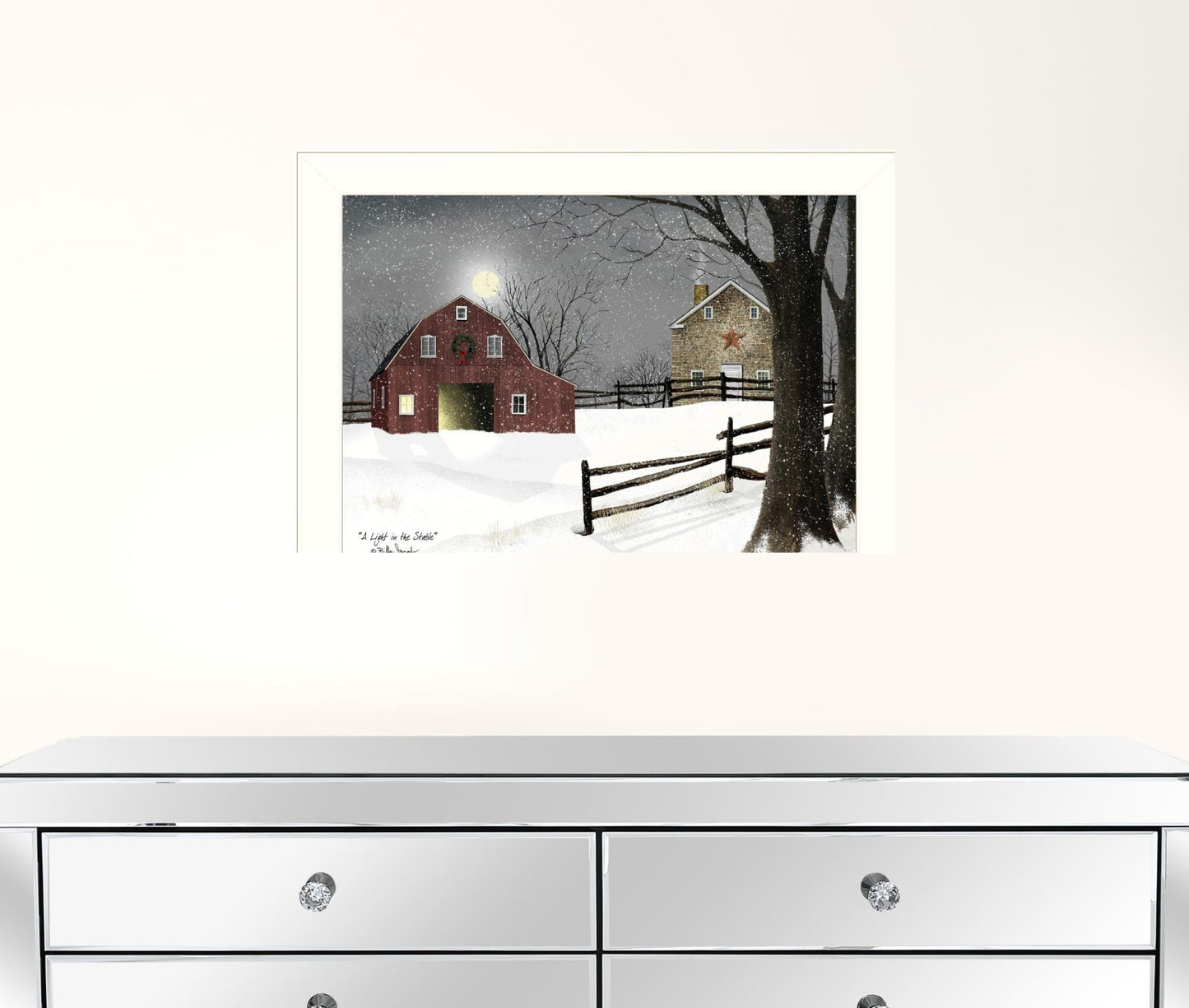 Light in the Stable 1 White Framed Print Wall Art