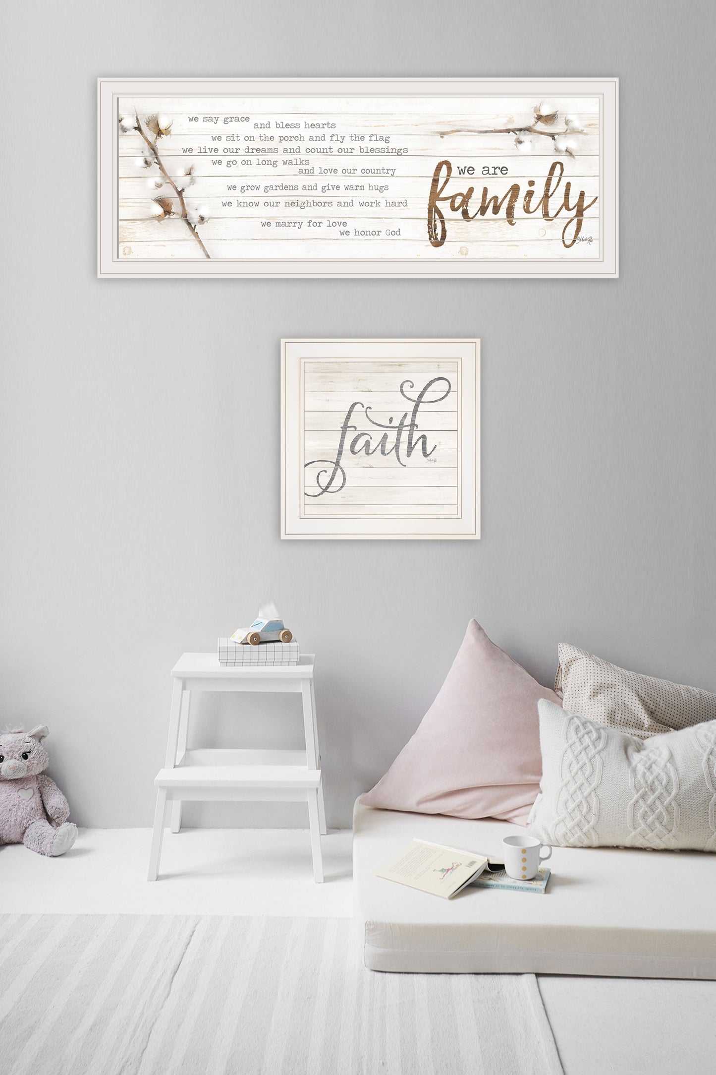 Set Of Two We are Family 2 White Framed Print Wall Art