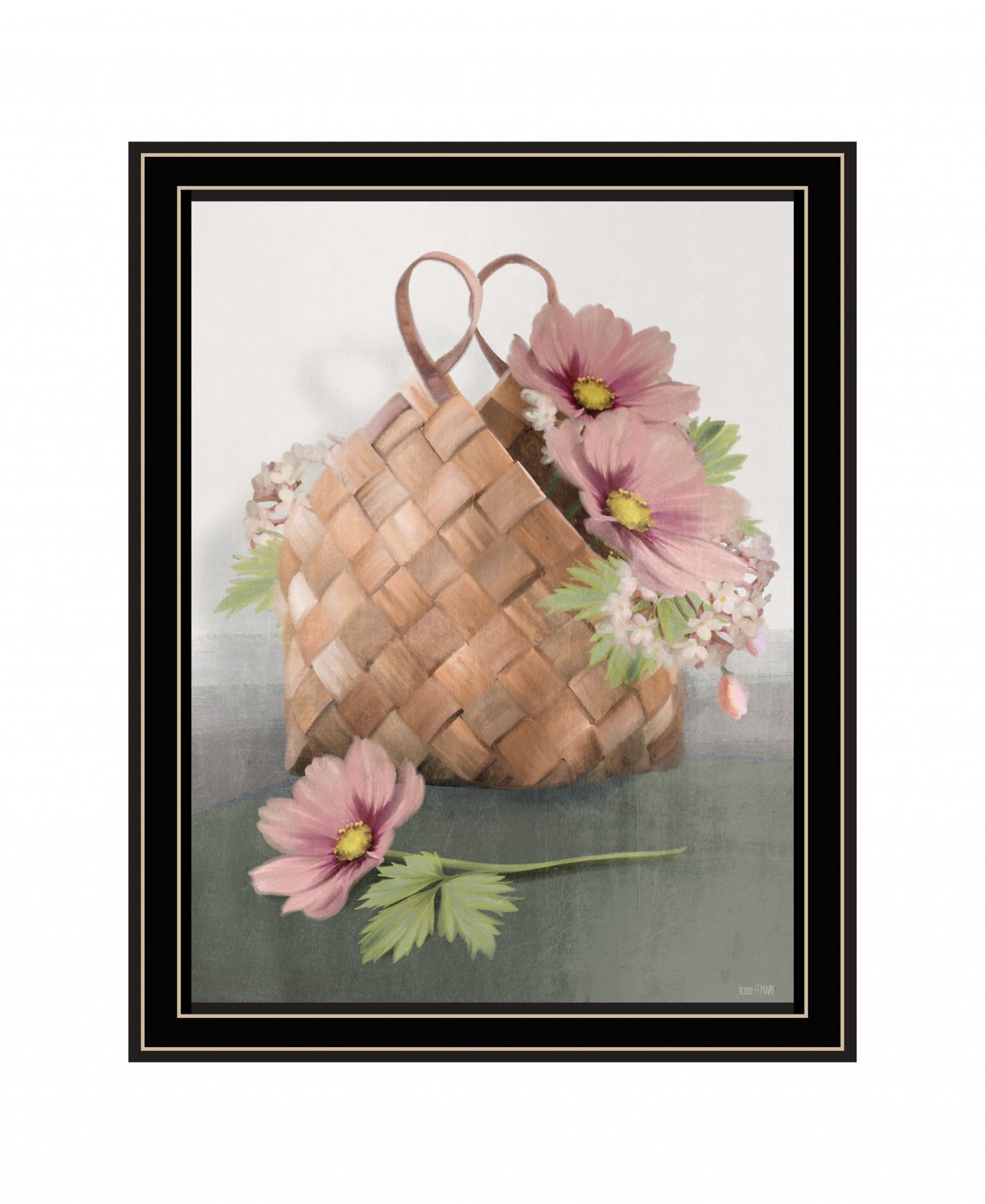 Farmhouse Daisy Basket 1 Black Framed Print Wall Art