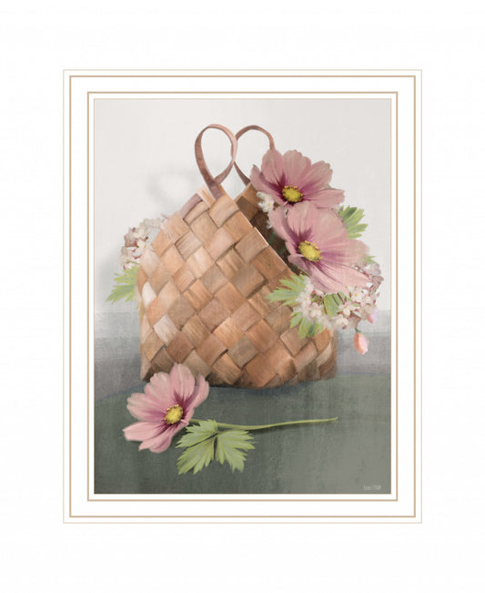 Farmhouse Daisy Basket 2 White Framed Print Wall Art