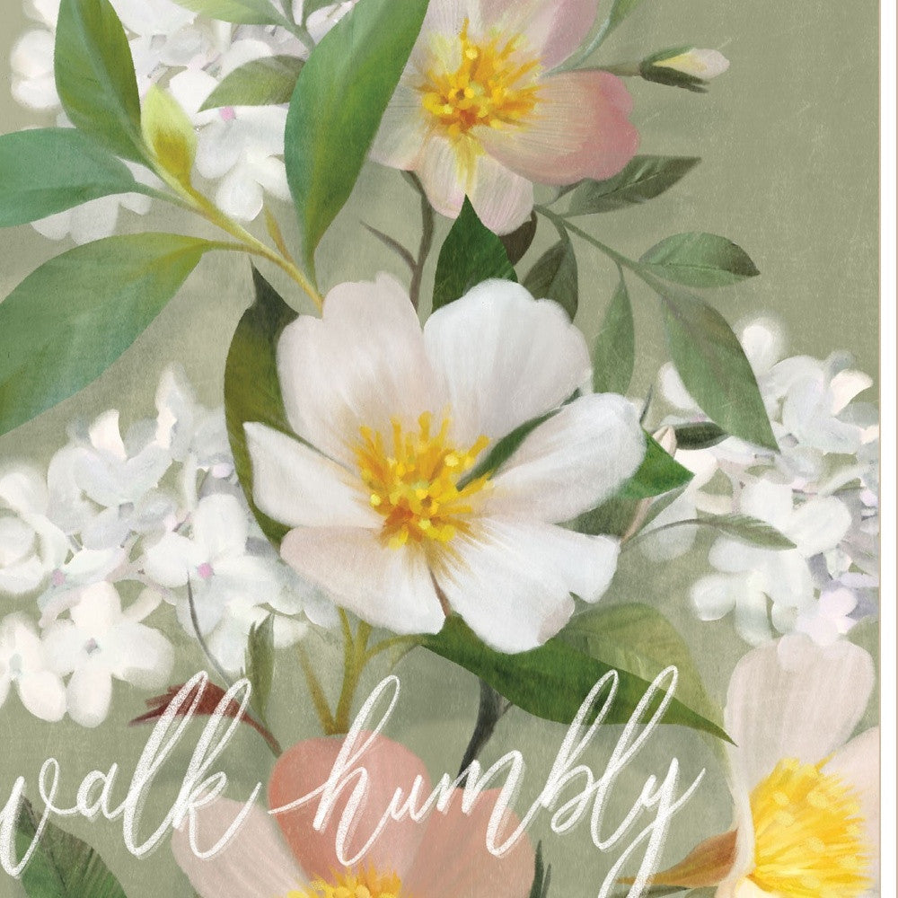 Walk Humbly Floral 2 White Framed Print Wall Art