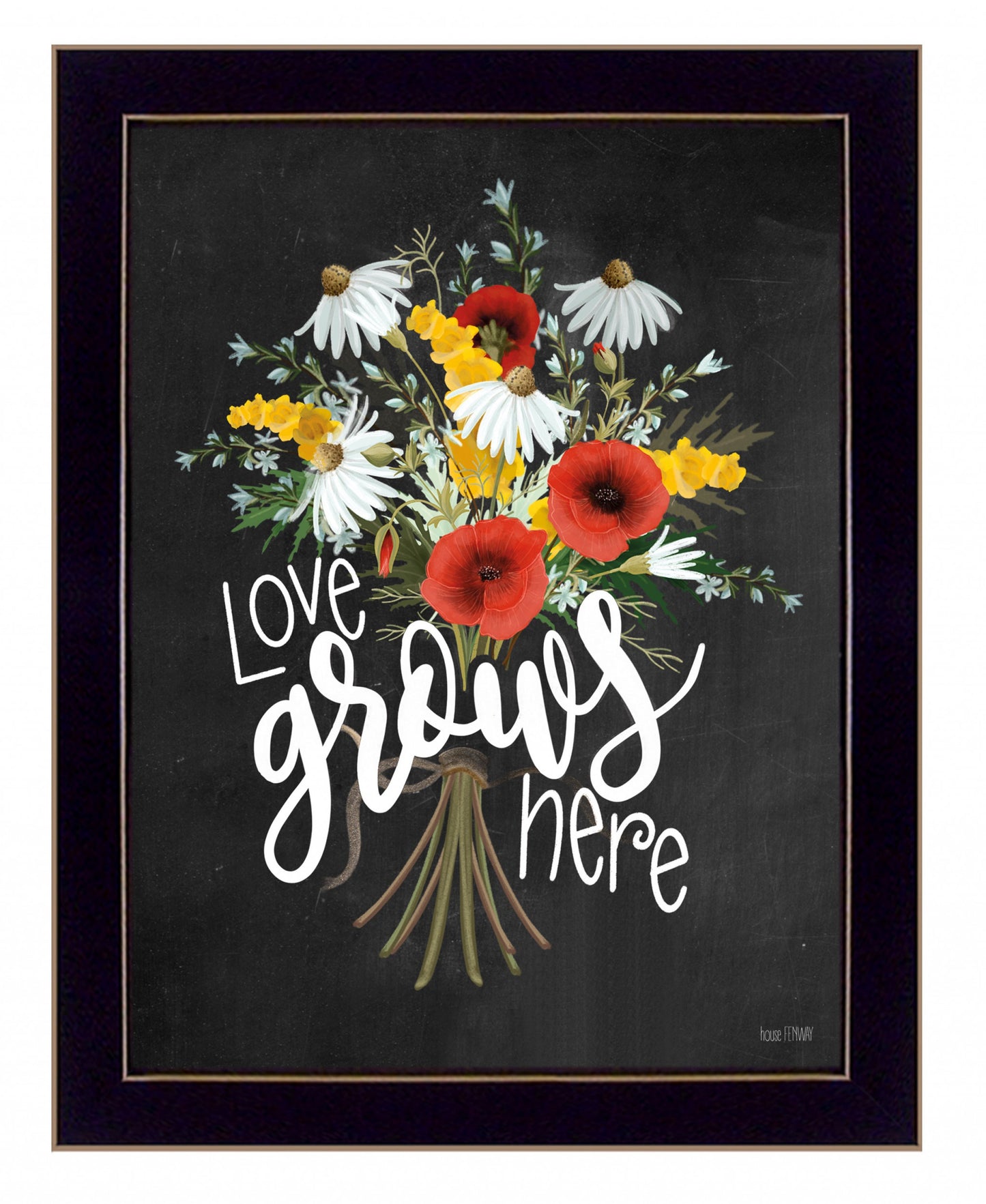 Love Grows Here Black Framed Print Wall Art