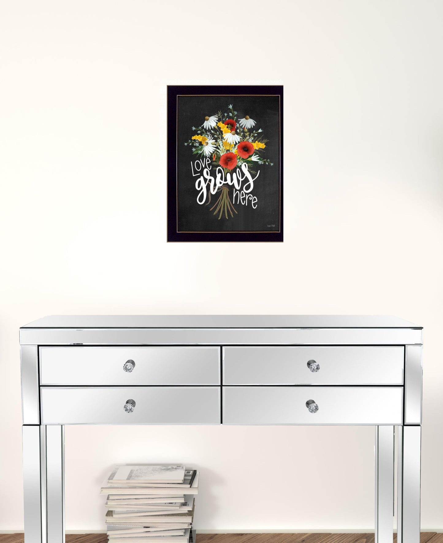 Love Grows Here Black Framed Print Wall Art