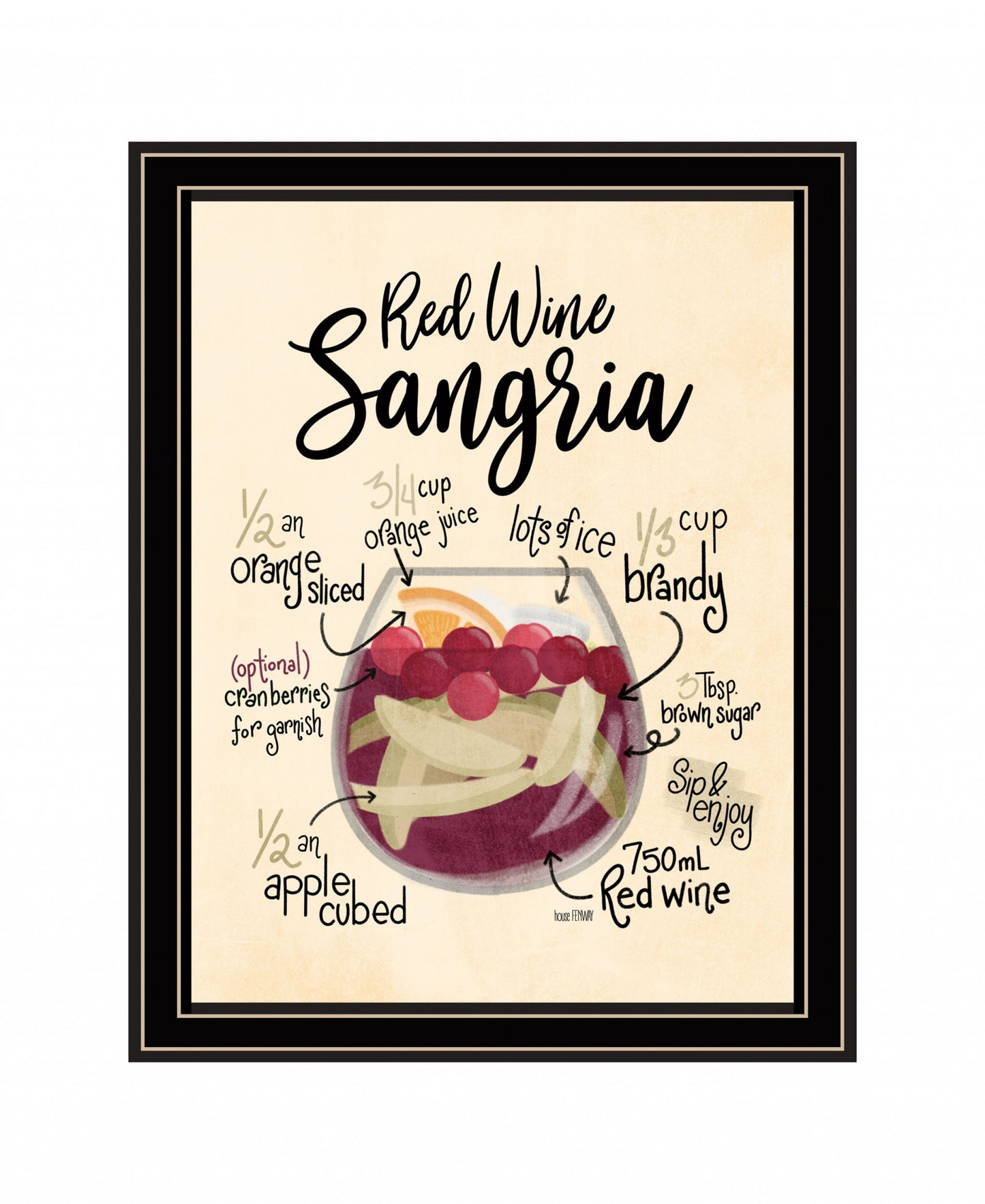 Red Wine Sangria Black Framed Print Wall Art