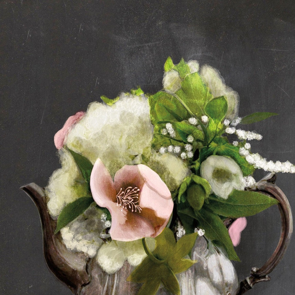 Vintage Floral Tea Pot 2 Black Framed Print Wall Art