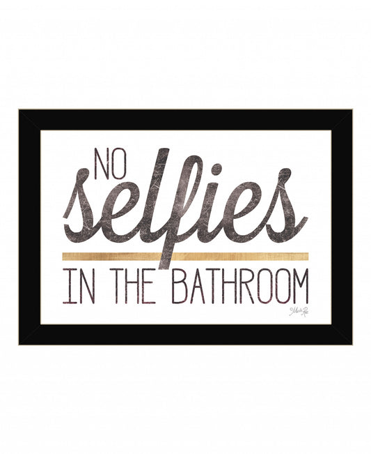 No Selfies in the Bathroom 4 Black Framed Print Bathroom Wall Art