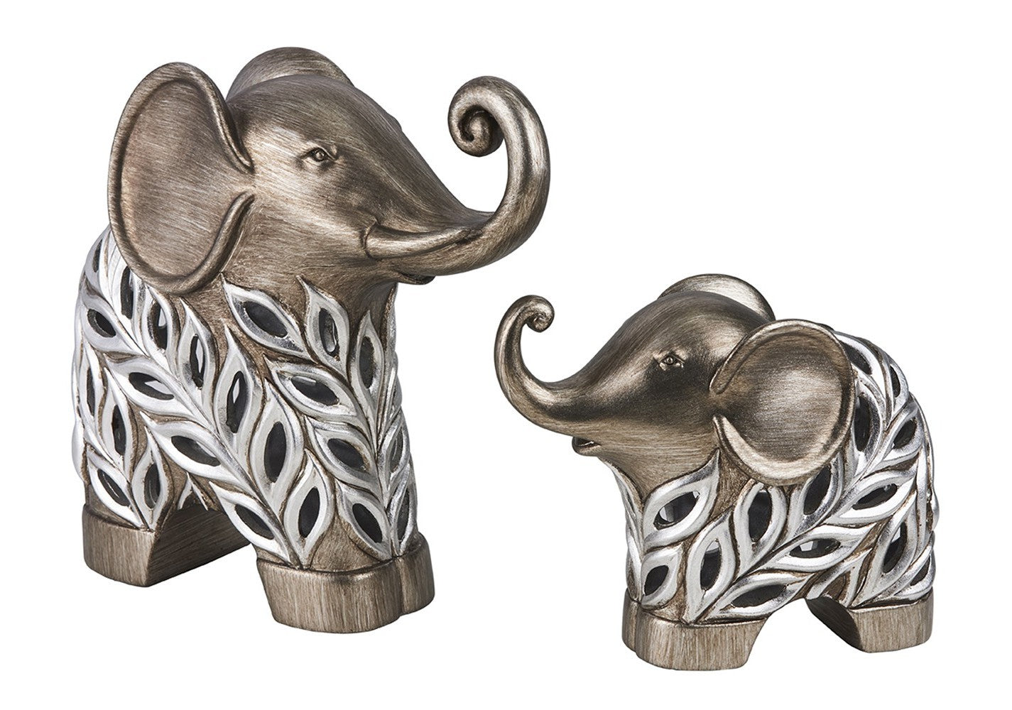 Set of Two 9" Silver Polyresin Elephant Statue