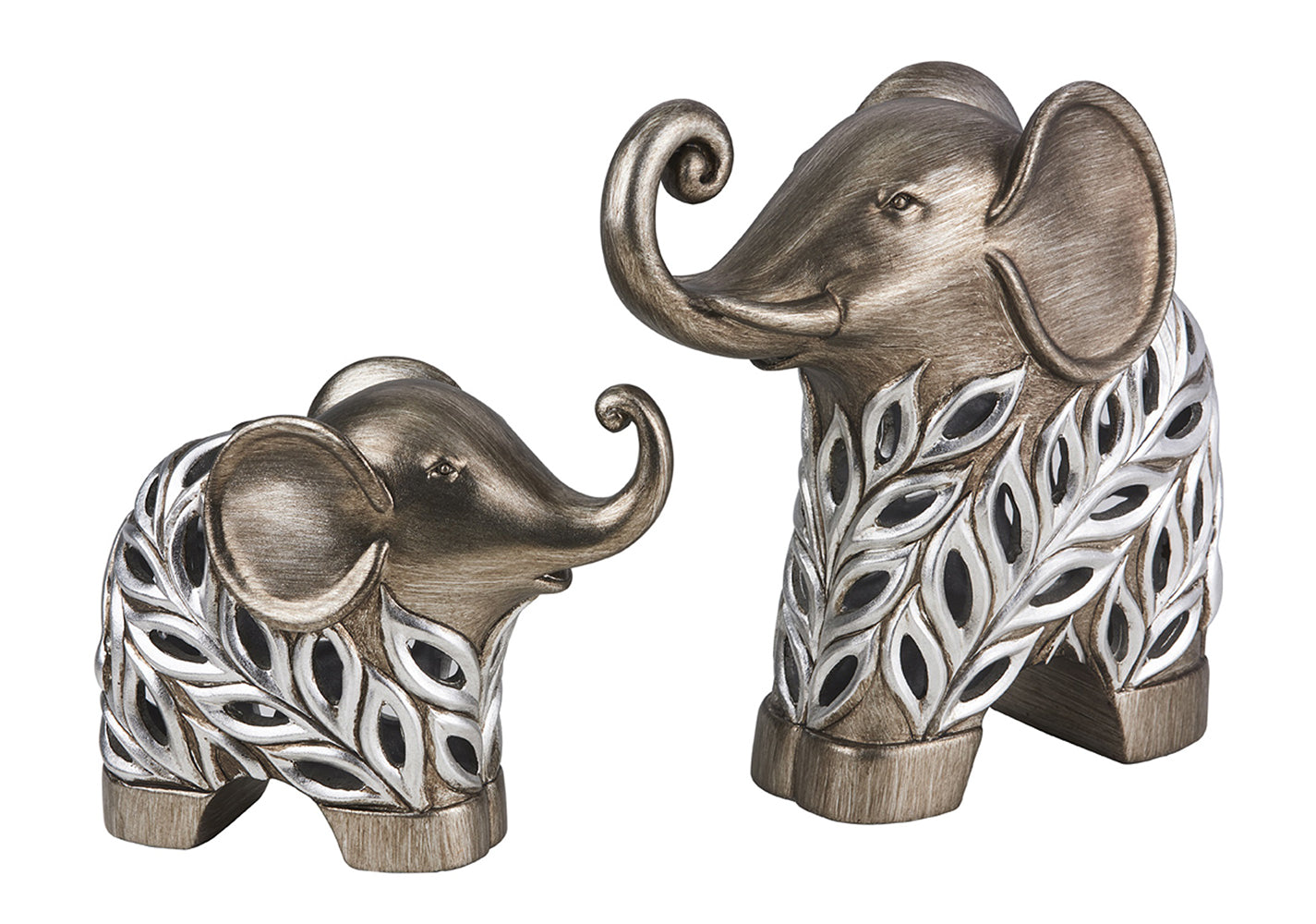 Set of Two 9" Silver Polyresin Elephant Statue