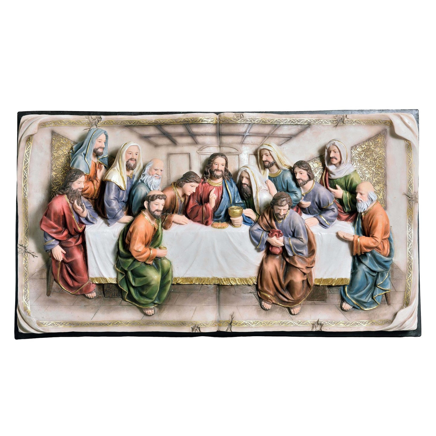 20" Black And Beige Polyresin Last Supper Decorative Plaque Sculpture