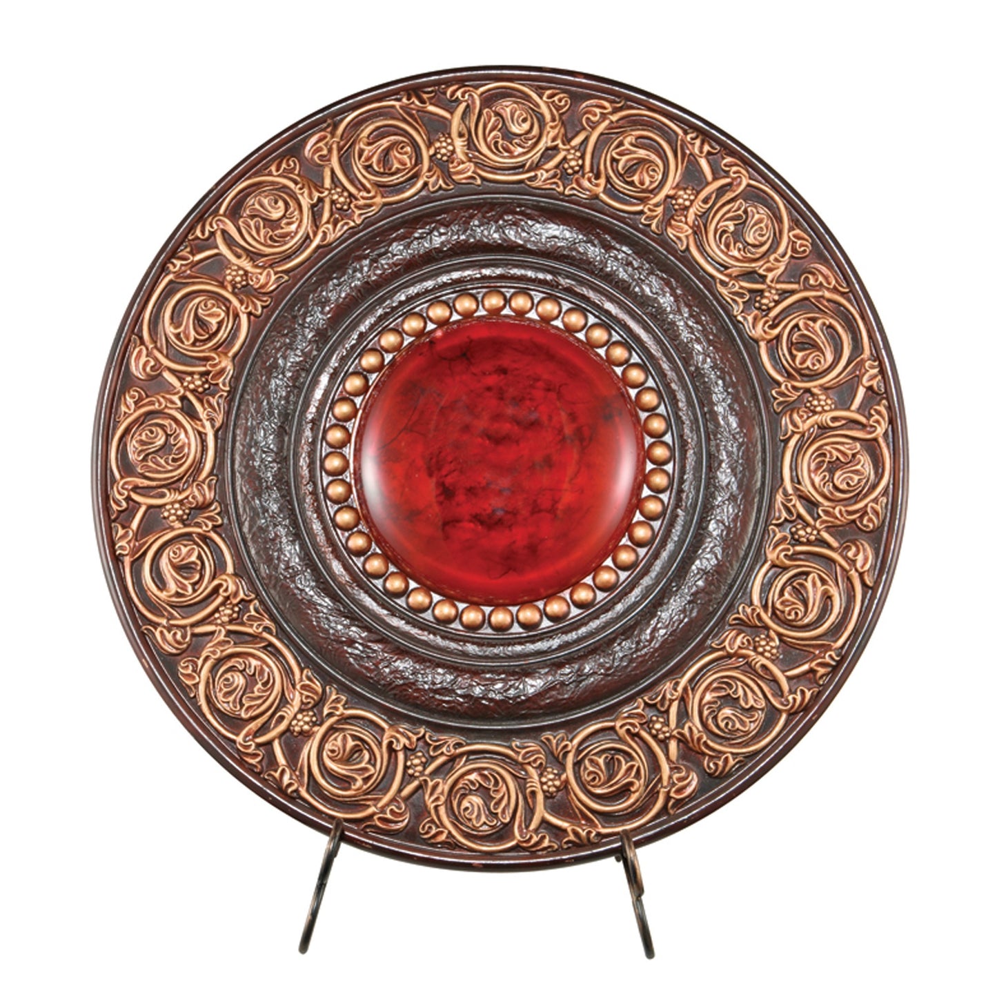 21" Red And Brown Round Polyresin Decorative Plaque