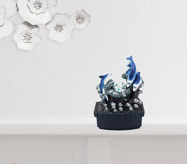 11 Blue Polyresin Dolphins Tabletop Fountain