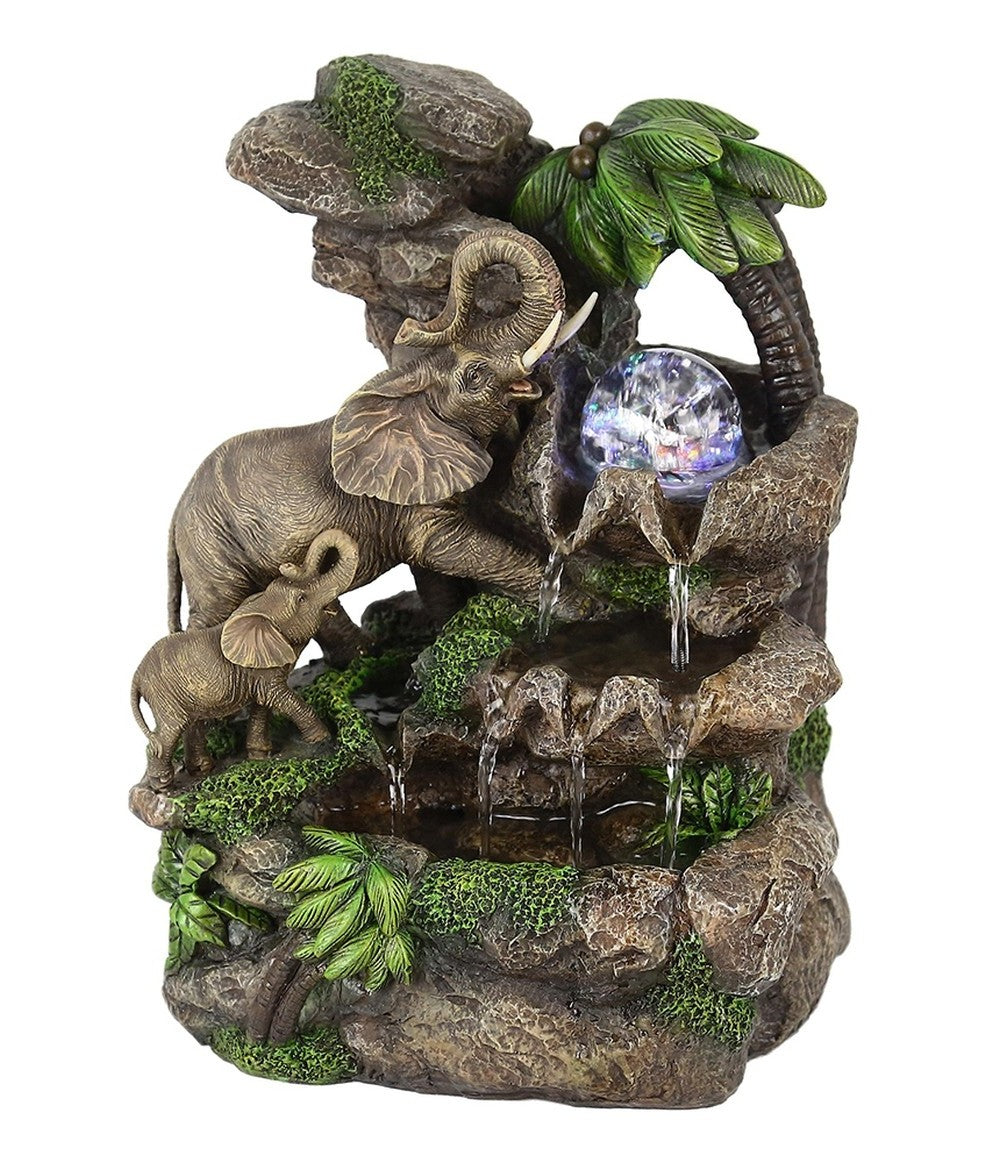 11" Gray  Polyresin Elephant Tabletop Fountain with Light