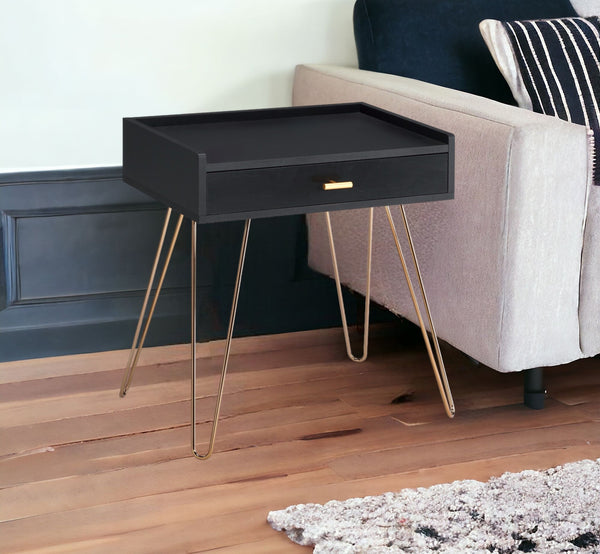 24 Gold And Black End Table With Drawer