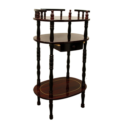 28" Brown Oval End Table With Drawer And Two Shelves