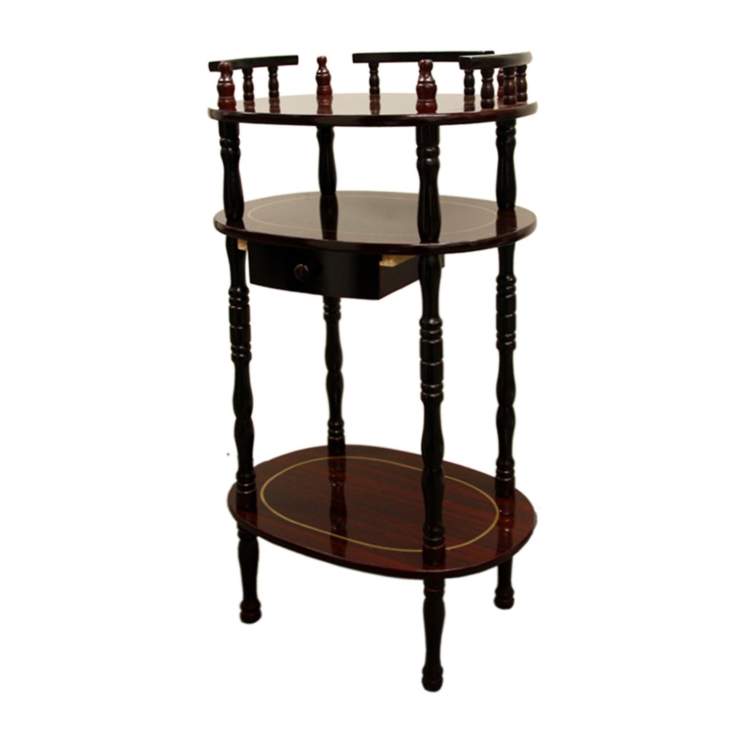 28" Brown Oval End Table With Drawer And Two Shelves