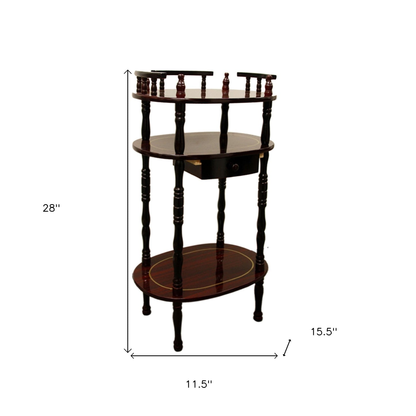 28" Brown Oval End Table With Drawer And Two Shelves