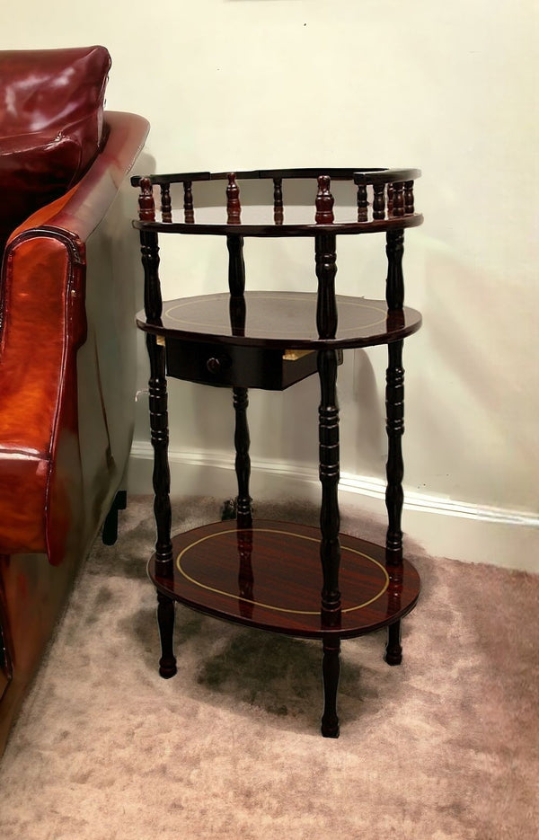 28 Brown Oval End Table With Drawer And Two Shelves