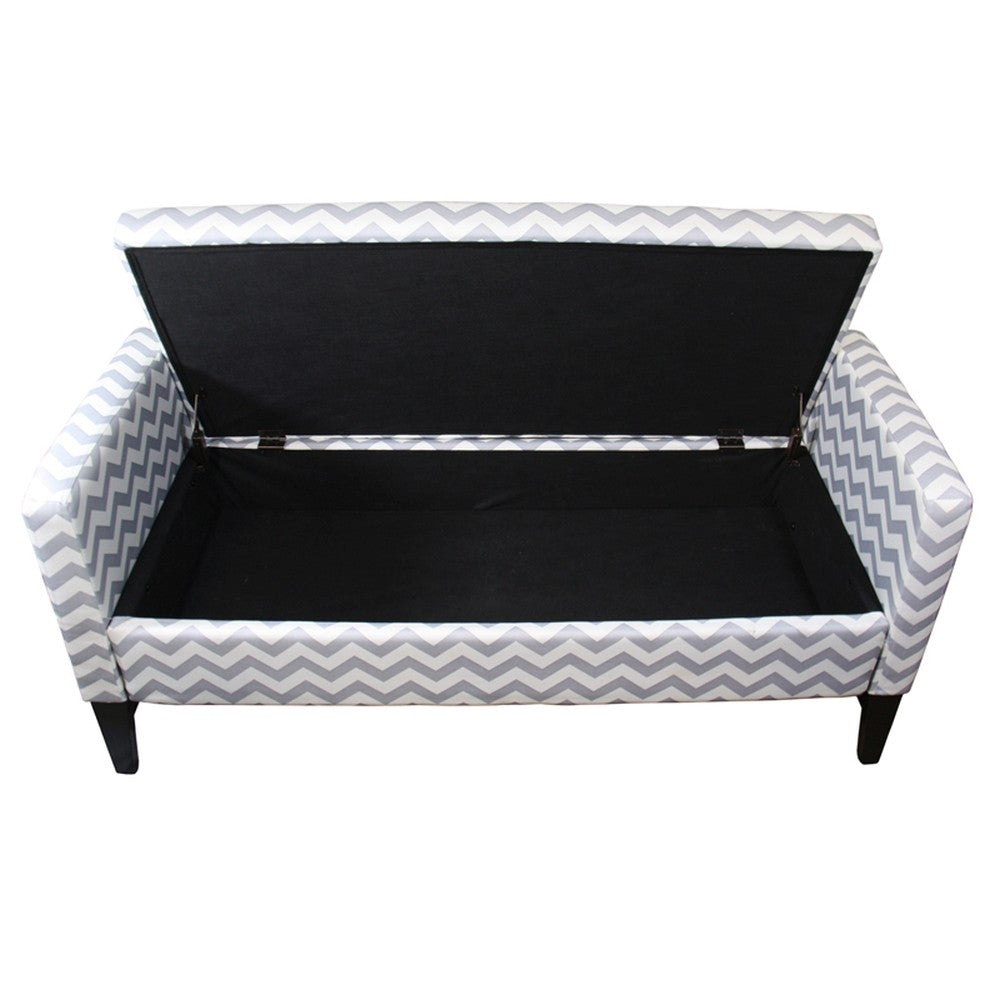 53" Gray and White and Black Upholstered Polyester Blend Geometric Bench with Flip top