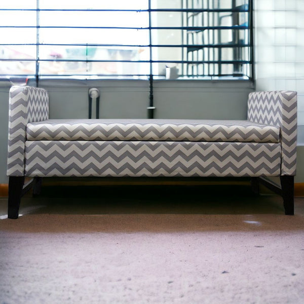 53 Gray and White and Black Upholstered Polyester Blend Geometric Bench with Flip top