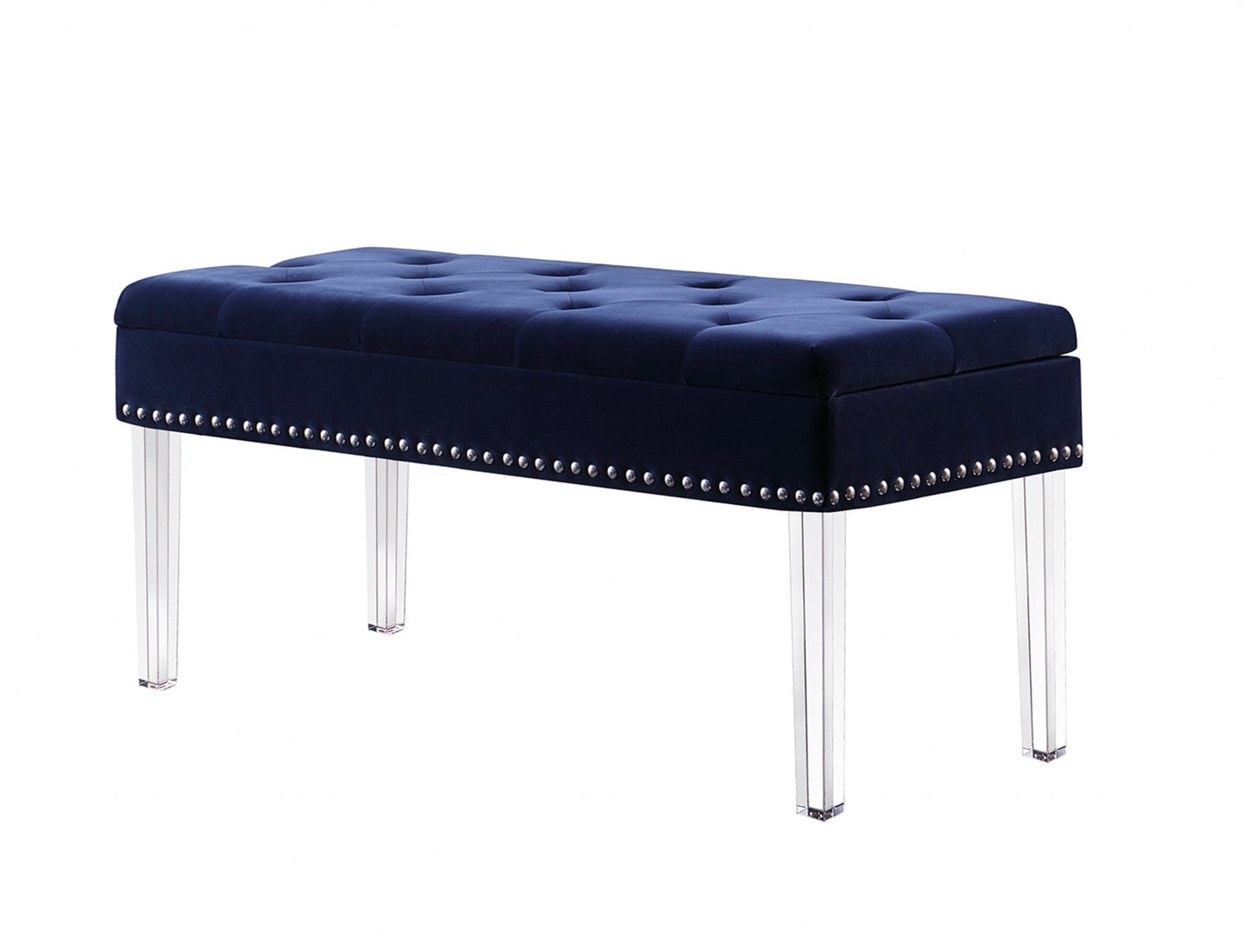 42" Navy Blue Velvet and Clear Acrylic Storage Bench