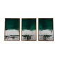 Set Of Three Three Piece Deep Green Black and White Abstract Canvas Wall Art Gold Floater Frame Print Wall Art