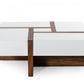 Modern White and Walnut Square Coffee Table with Storage