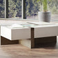 Modern White and Walnut Square Coffee Table with Storage