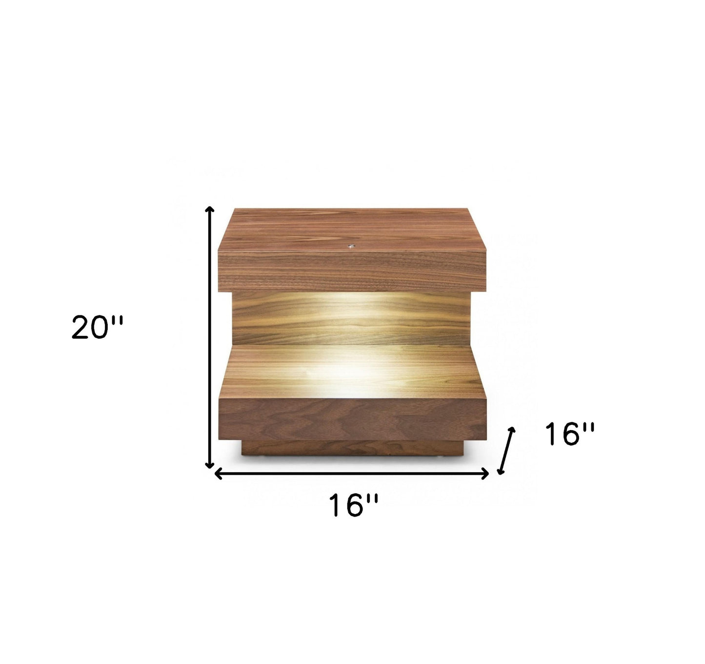 Contemporary LED Lit Walnut Nightstand with One Drawer