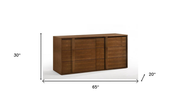 65 Walnut Solid Wood Six Drawer Double Dresser