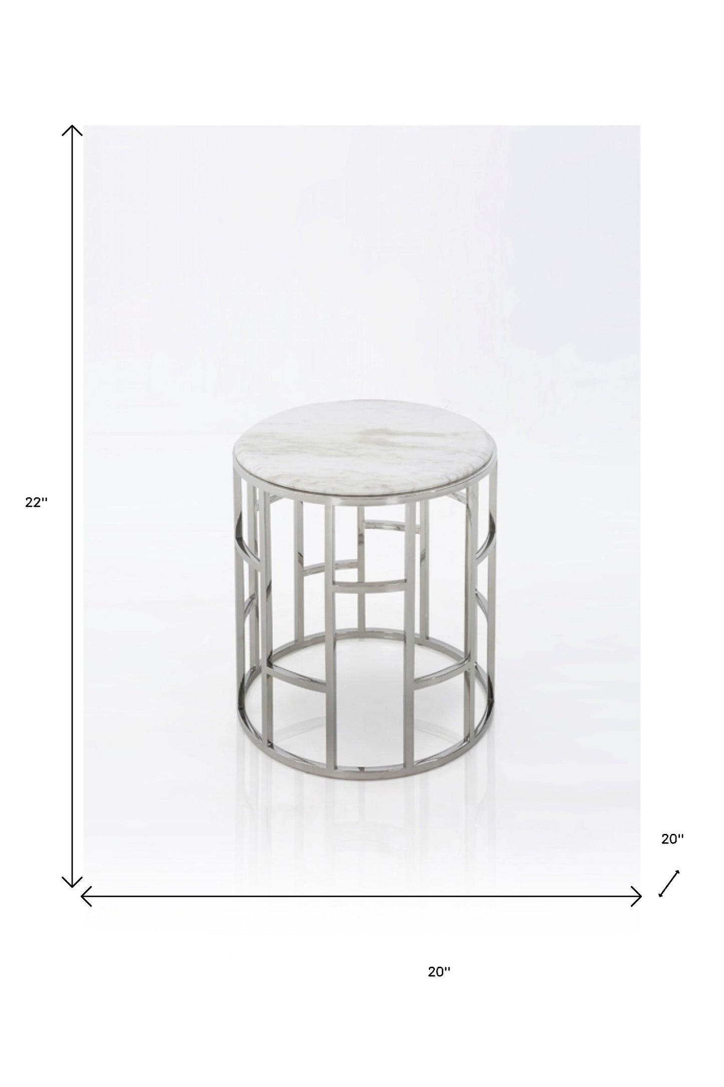 Stylish Silver And White Marble Round Geometric End or Side Table