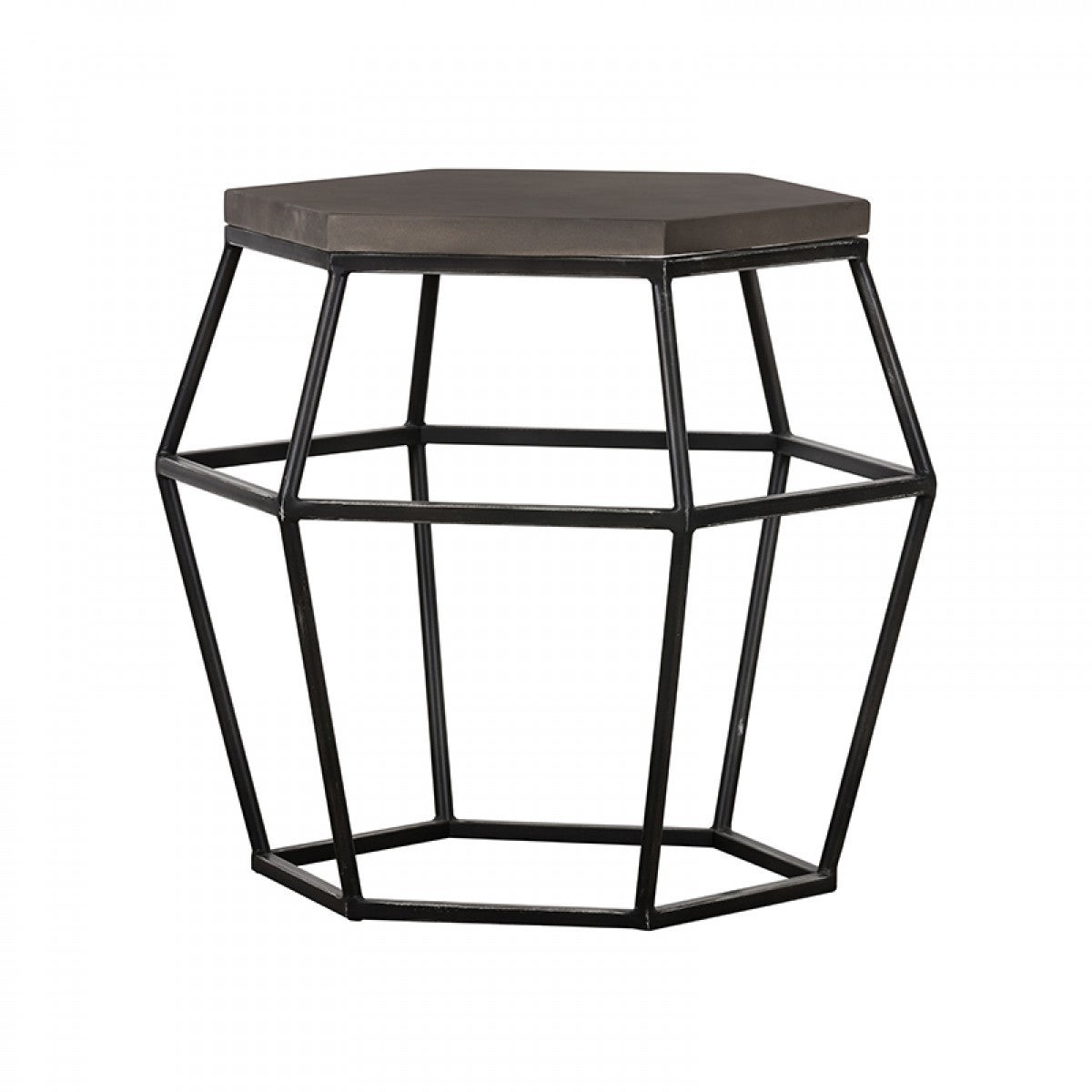 Modern Gray Concrete and Black Metal Hexagonal End Table