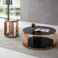 20" Rosegold And Black Glass Round End Table With Shelf