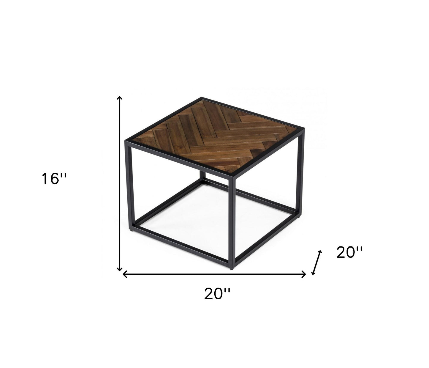 Modern Rustic Brown and Black Chevron Wood and Metal End Table