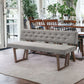 63" Gray and Brown Upholstered Linen Blend Dining Bench