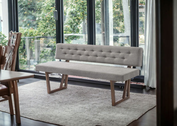 63 Gray and Brown Upholstered Linen Blend Dining Bench