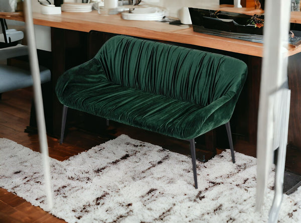 56 Green And Dark Brown Upholstered Velvet Dining bench